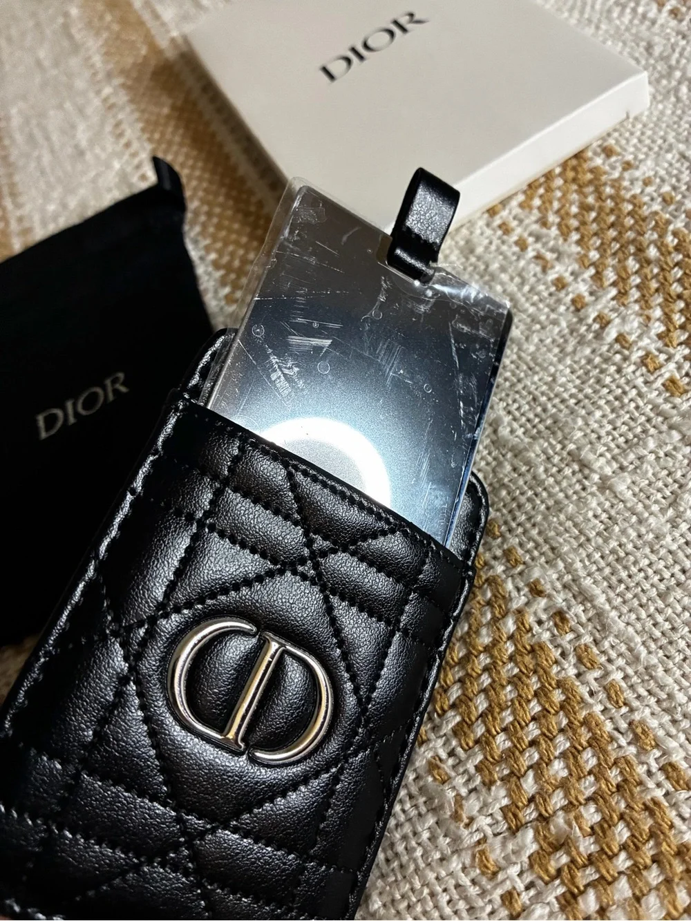 Black Quilted Card & Key Holder with Silver Emblem